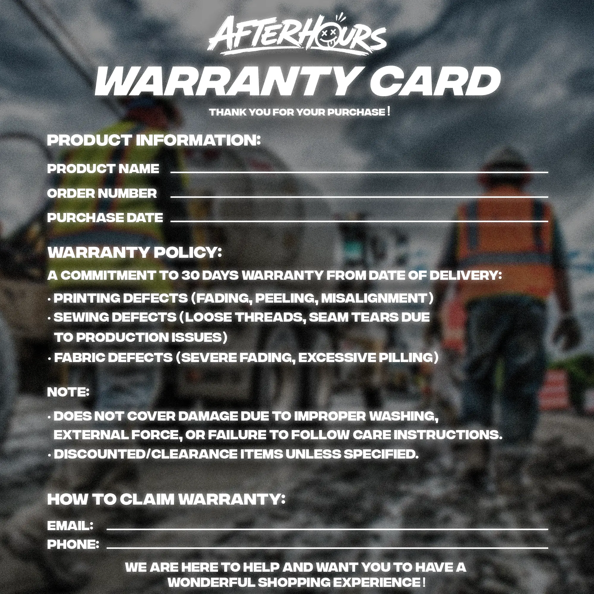AFTERHOURS Warranty Card Heavy Cotton T-Shirt Direct-To-Garment Breathable Printing High Visibility Sarcastic Tee For Workers, Gift For Husband , Safety Workwear For Man