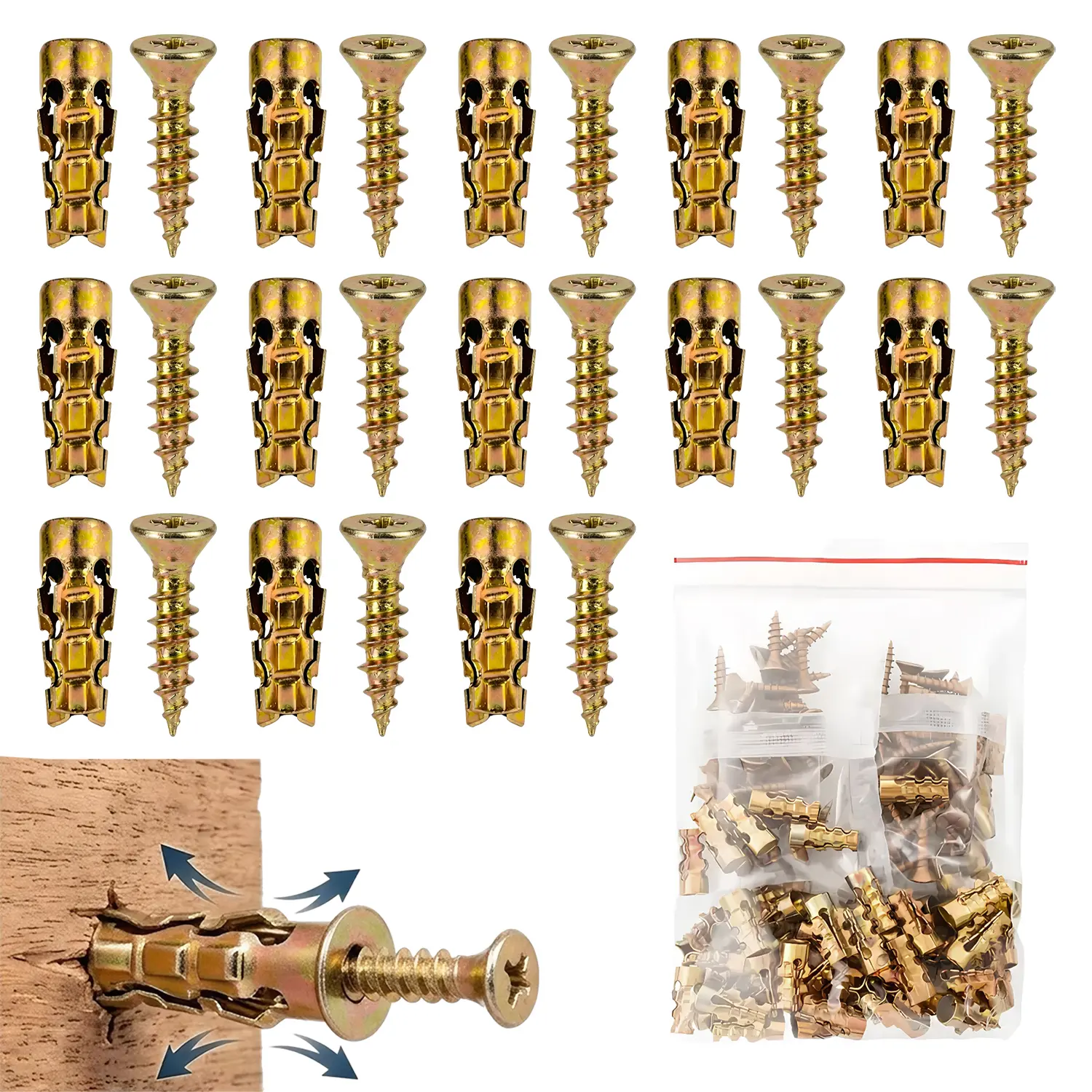 6×14mm Short Expansion Screw Set, Door Hinge Thread Repair Screws, Short Expansion Wall Anchors, Cabinet Hinge Repair Kit to Stop Sagging, 30/60 Sets Heavy-Duty Fasteners