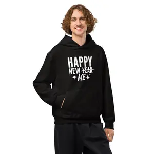 Happy New Me Oversized Hoodie - Casual Autumn Medium Length Long Sleeve Soft Brushed Fleece Unisex Fit with Front Pocket
