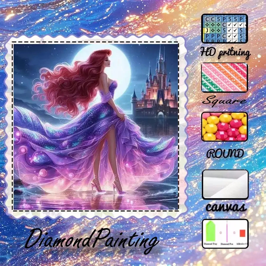 5D-DIY, high-grade velvet canvas, diamond art, diamond painting, castle, moonlight. AB diamonds, fairy dust diamonds, crystal diamonds, perfect home decor, Handmade Gifts, DIY Kits, handmade diamond art painting kit, special craftsmanship diamond art kit.