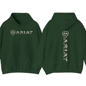 Ariat Hoodie– Geometric Southwestern Logo Design, Classic Menswear Top, Unisex Casual Hoodie for Men and Women