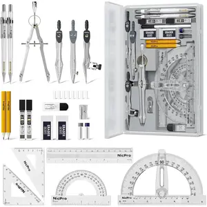 Nicpro 22 PCS Compass Geometry Tools with Case, Drafting Tools Geometry Set with Swing Arm Protractor, Rulers, Metal Compass, Square Set, Mechanical Pencil, Back to School Supplies for Students