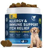 【Upgraded Formula】Petrivium Probiotic Chews for Dogs (All Ages, 24 Months Shelf Life) - 120ct Jumbo Size Chicken Flavor, Pumpkin-Infused Topper with Colostrum Fish Oil, Helps Ease Paw Licking, Supports Allergy Relief, Gut & Immune Health
