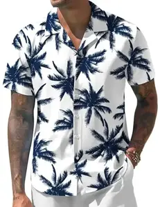 Men's Hawaiian print shirt, short sleeved button up shirt, tropical summer beach shirt