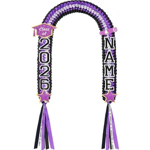 Graduation Lei Class of 2026, Graduation Ribbon Money Lei Personalized DIY Name Braided Necklace for Women Men Congrat Grad Party Gift Accessories(Purple,1 Set)