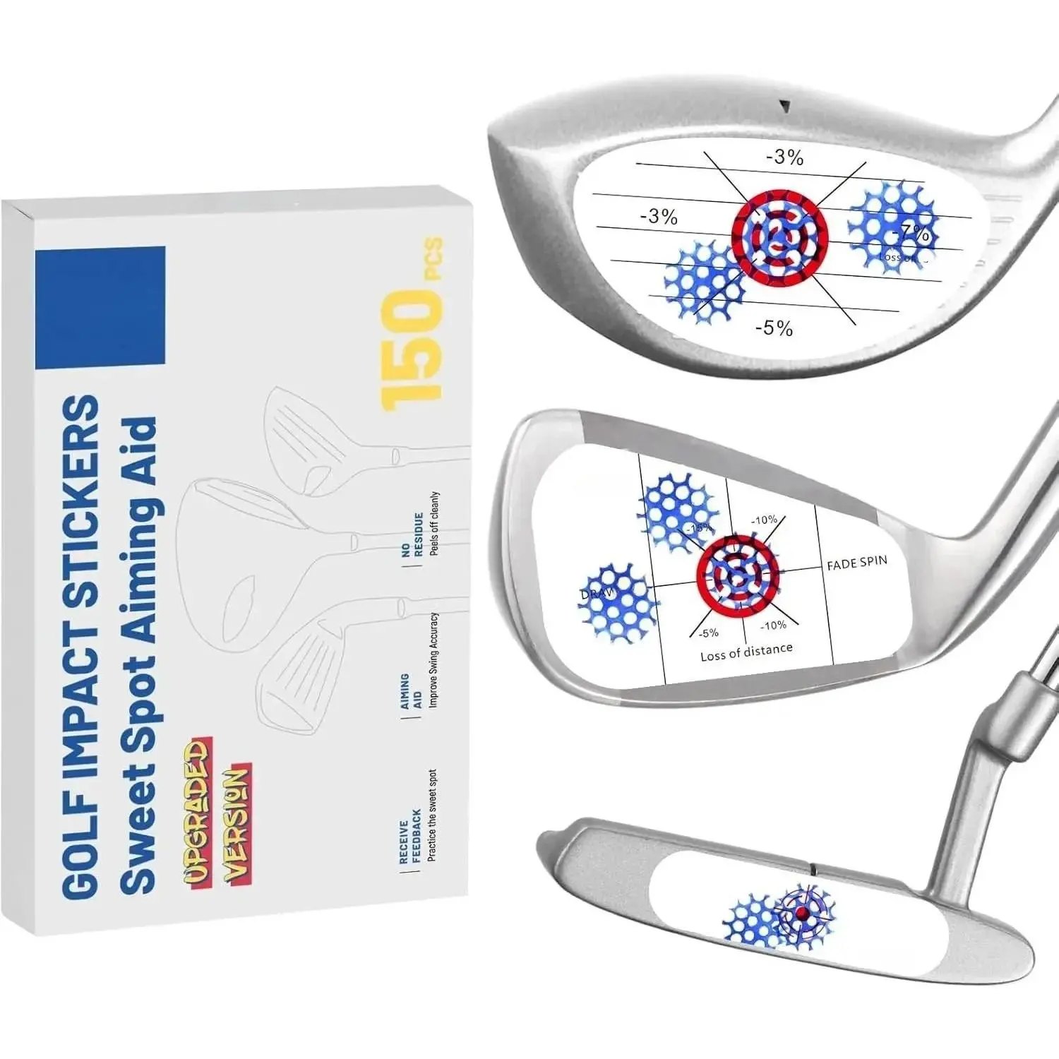 Golf Impact Tape for Right-Handed Golfers - Pro Swing Feedback & Sweet Spot Analyzer, Durable Reusable Stickers for Irons/Woods/Putters - Driving Range & Home Training Aid