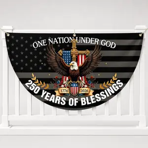 Patriotic Semicircular Polyester Fence Banner - American Flag Eagle Half-Round Porch Decoration, 4th of July Weather-Resistant Easy-Hanging Outdoor Home & Festive Supply