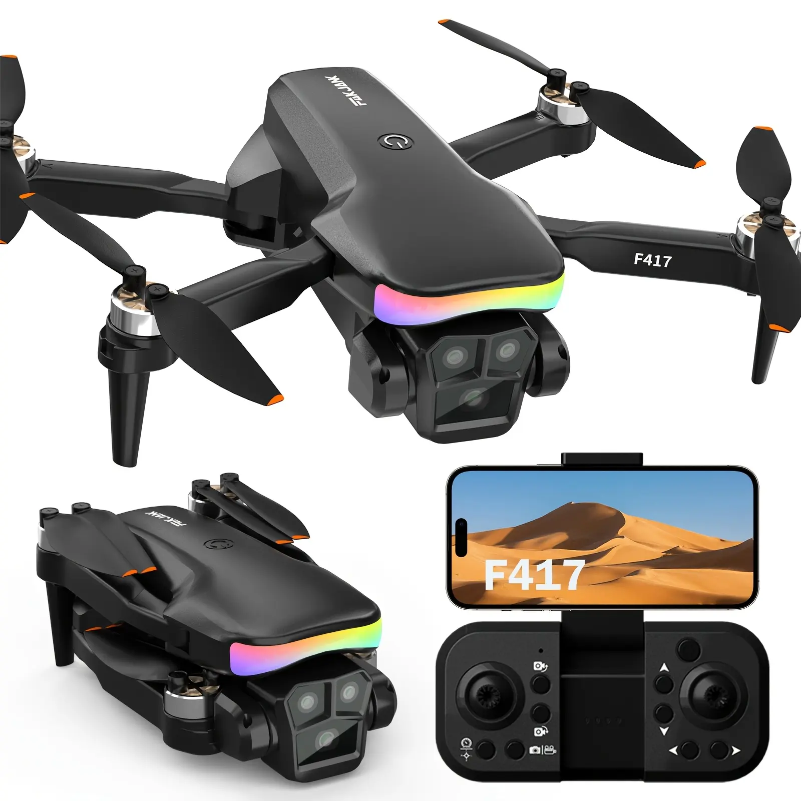 Mini drone suitable for adults and beginners, equipped with a 1080P camera, RGB LED lights, FPV quadcopter, designed for beginners, one-button takeoff/landing, altitude hold function, optical flow positioning, gravity gesture control