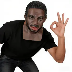 This men’s full-neck latex mask features a realistic texture and refined skin details, including dense black eyebrows, deep eyes, and lifelike stubble. Suitable for sports/basketball role-playing, Halloween/costume parties, pranks, short video shooting, h