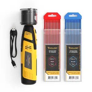 TOOLIOM Cordless Tungsten Electrode Grinder Bundle - Includes 10pk WT20 Red or WL20 Blue Tungsten Rods, Rechargeable Type-C Tungsten Sharpener for TIG Welding, 4 Sizes & 6 Angles