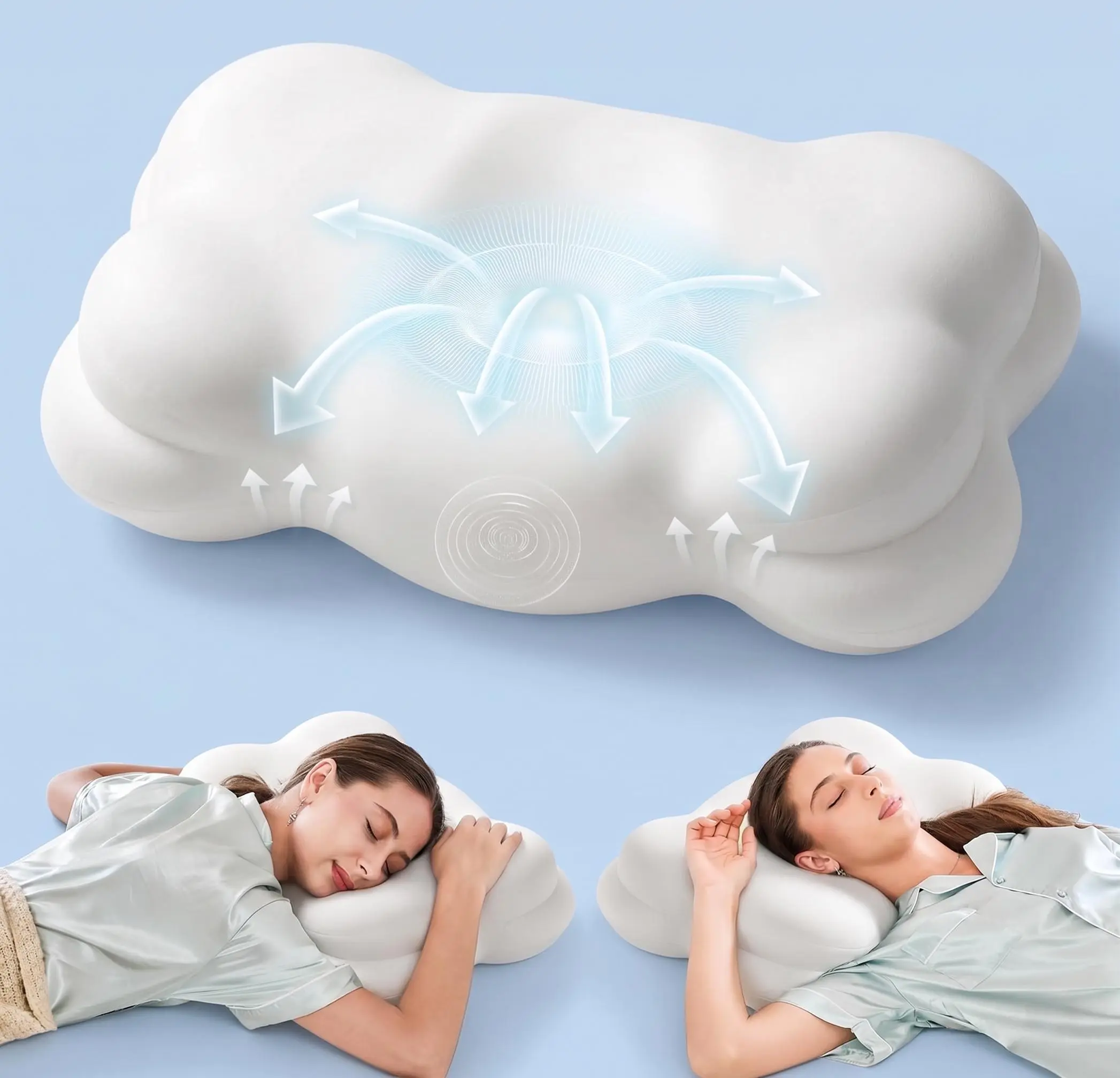 Ergonomic Memory Foam Cervical Pillow for Neck Pain Relief - Cloud Contour Design for Side/Back/Stomach Sleepers with Washable Breathable Pillowcase