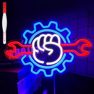 Garage Neon Sign Dimmable Wrench Neon Sign for Wall Decor Wrench Shaped LED Neon Light Up Signs Suitable for Garage Christmas Birthday Party Bedroom Man Cave Decor Garage Auto Repair Shop