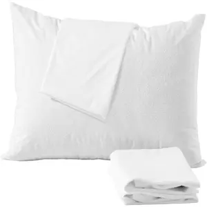 Waterproof Pillow Protectors Queen 4 Pack Cotton Terry 100% Waterproof Cooling Zippered Cotton White Pillow Encasement Washable Long Life Soft Breathable