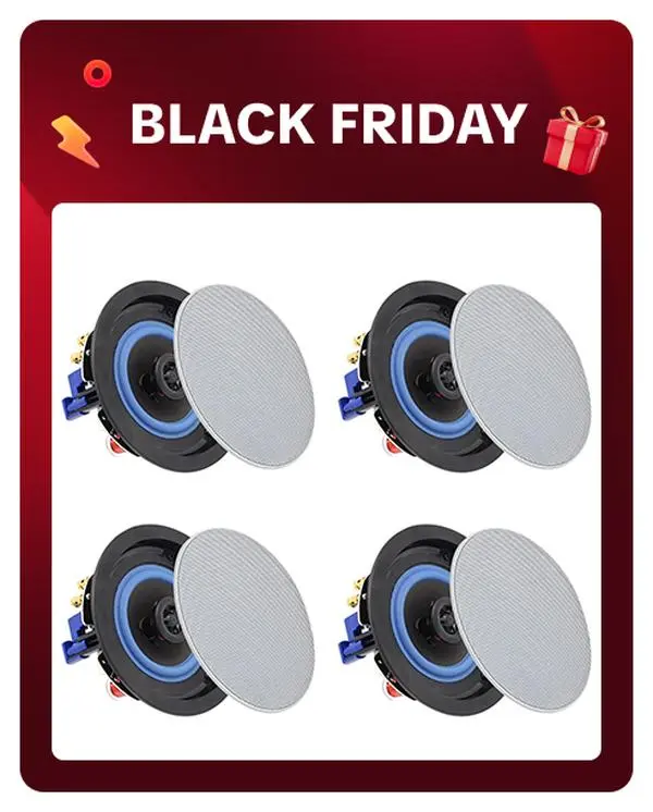 Herdio 4-In Compact 320W 2-Way Wireless Bluetooth Flush Mount Ceiling Speakers Package - Custom Mount, Polypropylene Drivers, Aux Jack, Card Support, Stereo, Smartphone & Mobile Amplifier Connection Compatibility for Home Theater, 320 Watts