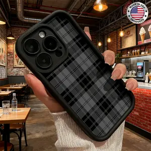Cool Black Grey Plaid Pattern Aesthetic Design Case for iPhone 17 16 15 14 Pro Max 13 12 11 XR XS Plus Air Slim Lightweight Shockproof Anti Drop Protective Durable TPU Cover