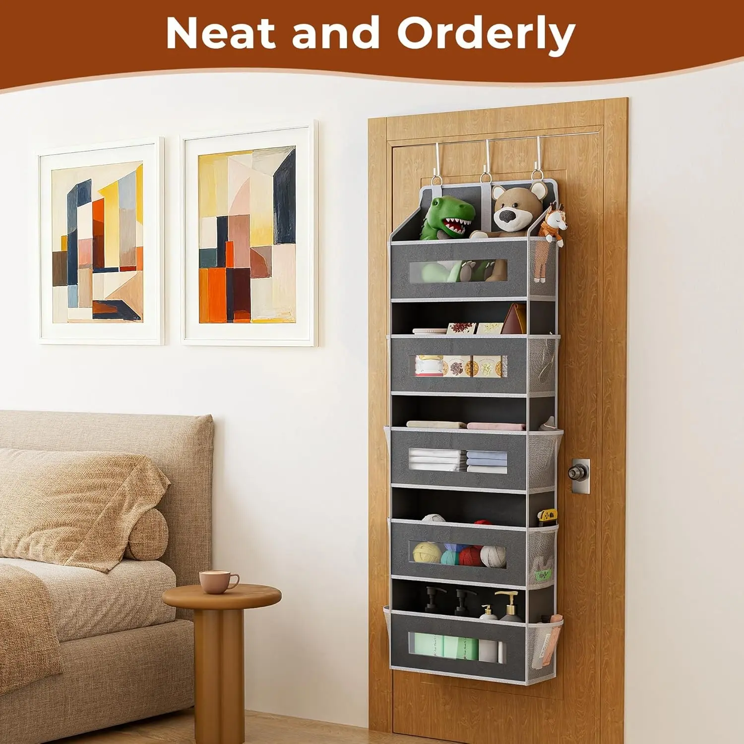5-Tier Hanging Organizers, Space Saving Storage, Hangable Storage Bag, Large Capacity Multi-Layer Organizer for Bedroom, Bathroom, Over-the-Door & Wall Mounted, Double Thick Fabric with Clear Window, household organizer, Home Organiser