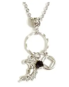 Narcotics Anonymous Moon Charm Holder Shaped Pendant Necklace with NA Logo Charm Silver Tone Stainless Steel