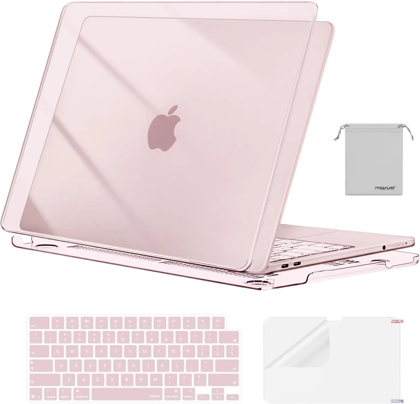 4-in-1 Precision Fit Hard Shell Case Kit for 13 in MacBook Neo 2026 Release (Model A3404, A18 Pro Chip), Crack & Scratch Resistant Crystal Blush Protective Cover