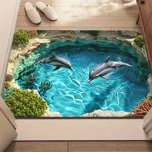 Dolphin Printed Carpet Waterproof Anti-Slip Machine Washable Floor Mat Quick Drying Rug for Living Room and Bathroom