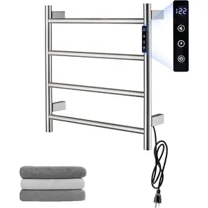Heated Towel Racks,4 Bars Towel Warmer Rack for Bathroom, Wall Mounted Electric Towel Warmer with Timer, Plug-in/Hardwired Towel Dryer Rack Chrome