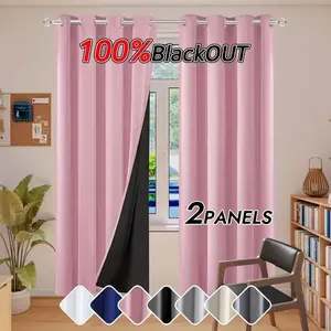 2Pcs Solid Color 100% Blackout Curtains for Bedroom, Living Room & Office