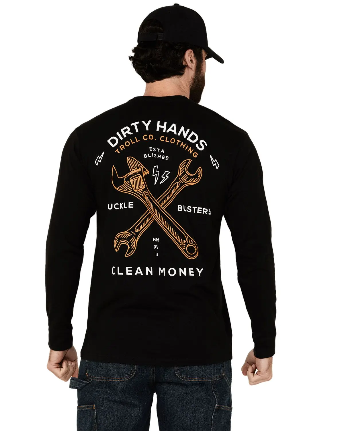 Troll Co Men's Men'S Twisting Wrenches Long Sleeve Graphic T-Shirt - Tc0332-Blk