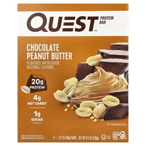 Quest Nutrition Protein Bar, Chocolate Peanut Butter, 4 Bars, 2.12 oz (60 g) Each