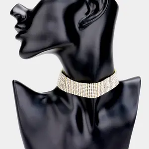 Clear Rhinestone Choker Necklace on Gold | Prom Jewelry | 475382