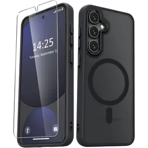 for Samsung Galaxy S24 FE Case, Matte Magnetic Phone Case with 1 Screen Protector, Support for Magsafe, Translucent Frosted Slim Shockproof Protective Cover for Samsung Galaxy S24 FE, Black