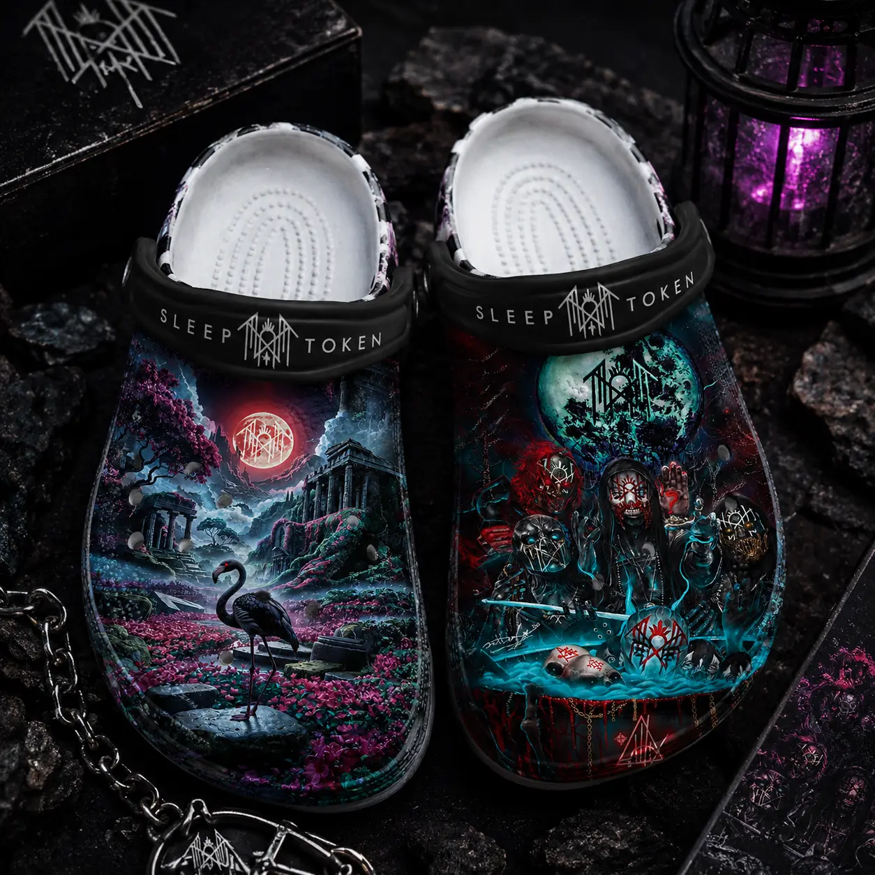 Cosmic Gothic Sleep Token Clog Shoes, Dark Fantasy Graphic Clogs Shoes, Mystical Night Casual Comfort Footwear