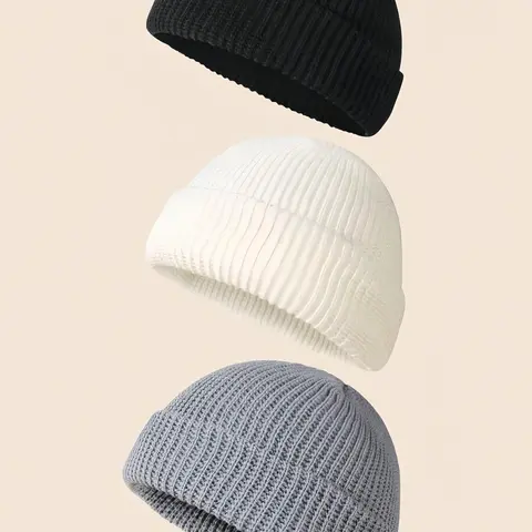 Solid Ribbed Beanie Hat, Casual High Stretch Knit Hat for Fall & Winter, Fashion Accessories for Both Men & Women, Hat Set, Knitted Hat, Beanies, Fashion Hats