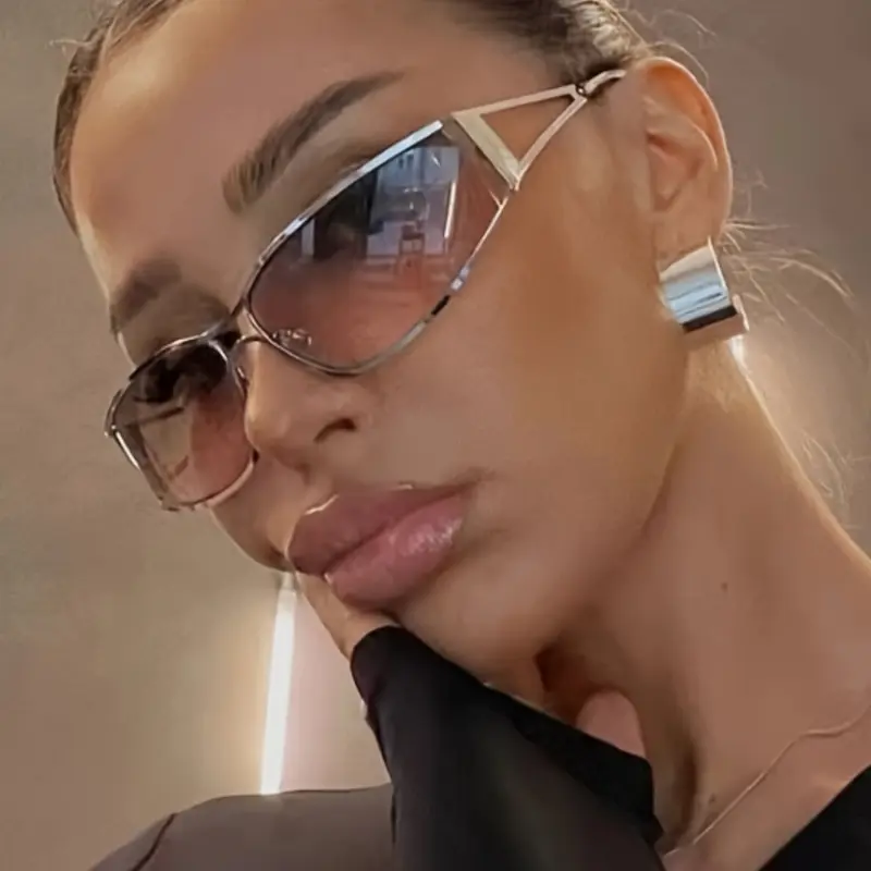 New Curved Y2K Spicy Girl Style Glasses with Side Cutout Design, Trendy Fashionable Unisex Metal Frame Eyewear, Fashion Accessory Eyewear, Suitable for Street Wear, Fashion Shows and Daily Use