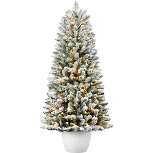 Best Choice Products Pre-Lit Potted Flocked Christmas Tree, Classic Artificial Holiday Décor, w/ Twinkling White LEDs