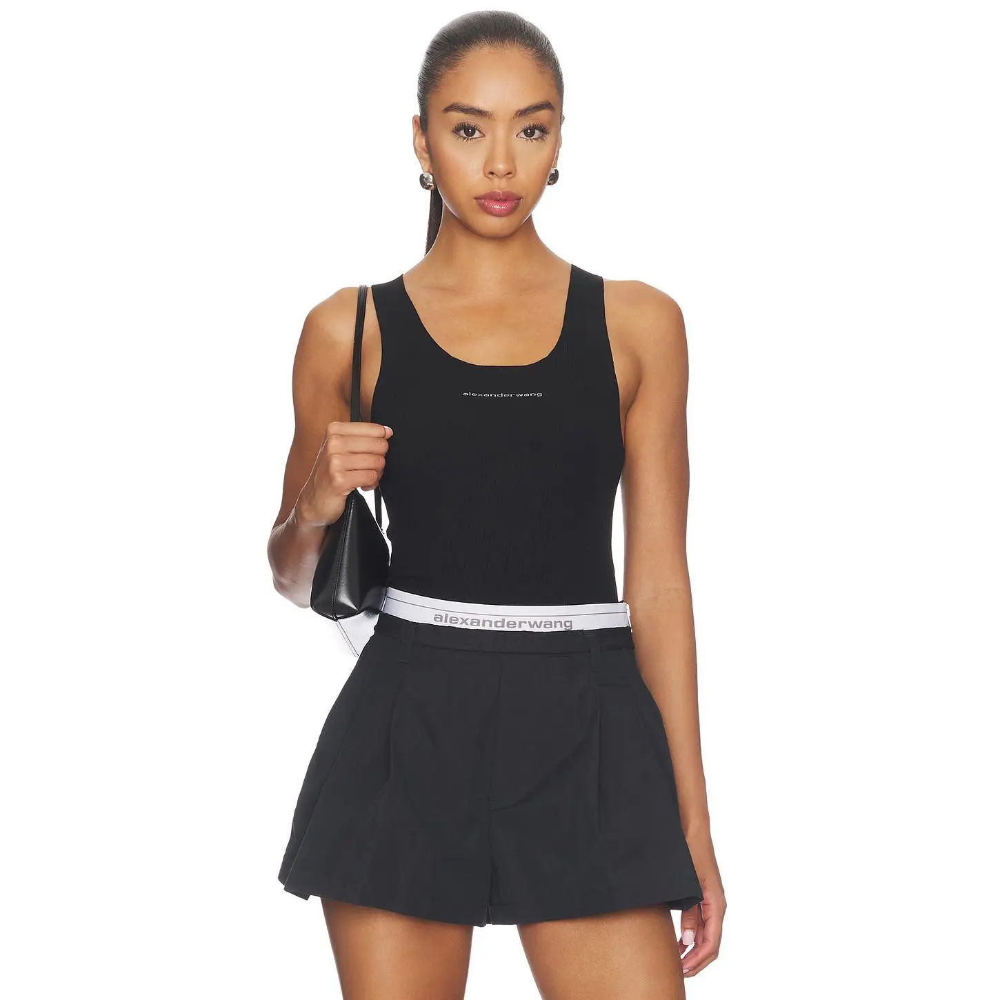 Alexander Wang Racer Tank With Jacquard Logo in Black