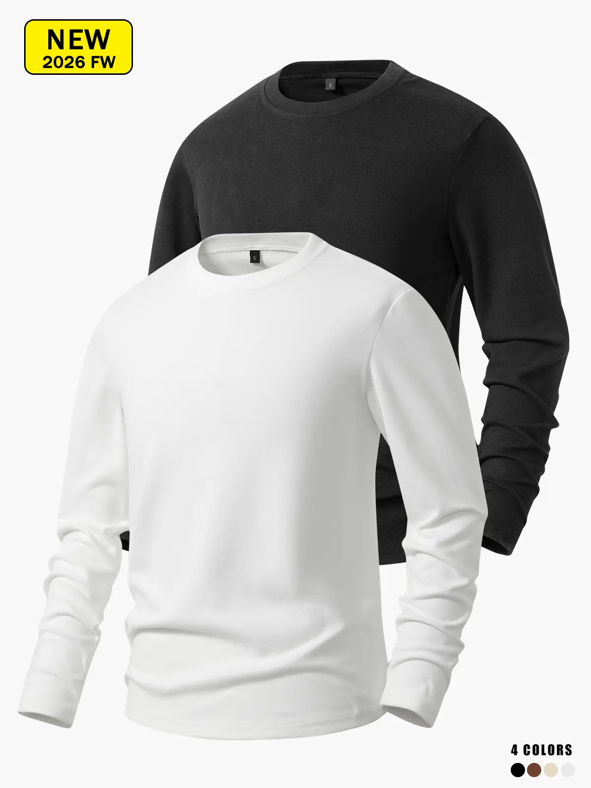Men’s crewneck thermal fleece long-sleeve sweatshirt, solid color casual inner layer, soft base layer
