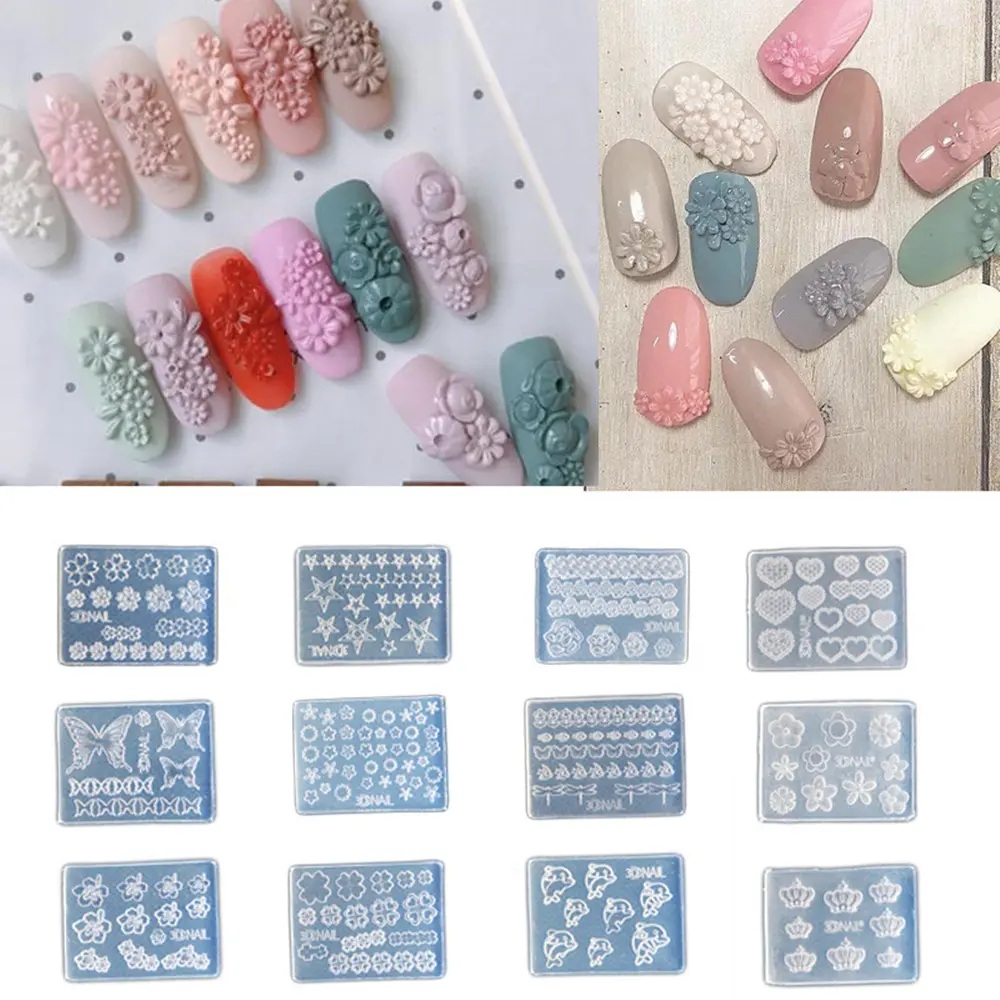 12-Piece Mini Silicone Nail Mold Set, Ultra-Thin 3D Design Templates, Perfect for DIY Manicure & Pedicure, Easy-To-Use Nail Art Tools, Nail Art Kit
