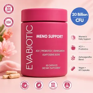 EVABIOTIC Meno Support Supplement for Women, ACV Probiotics & Ashwagandha Blend, Women’s Daily Wellness Support, Vegan Non-GMO Dietary Supplement, 60 Capsules