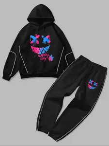 Men's Pocket Patchwork Hoodie Drawstring Pants Set, Casual Fashion, Fall & Winter, Warm Comfortable, Daily Wear and Outdoor Activities