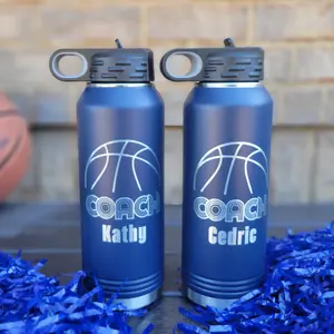 Personalized Basketball Water Bottles - Custom Engraved 32oz Stainless Steel Bottle, Personalized Coach Gift, Retro Design