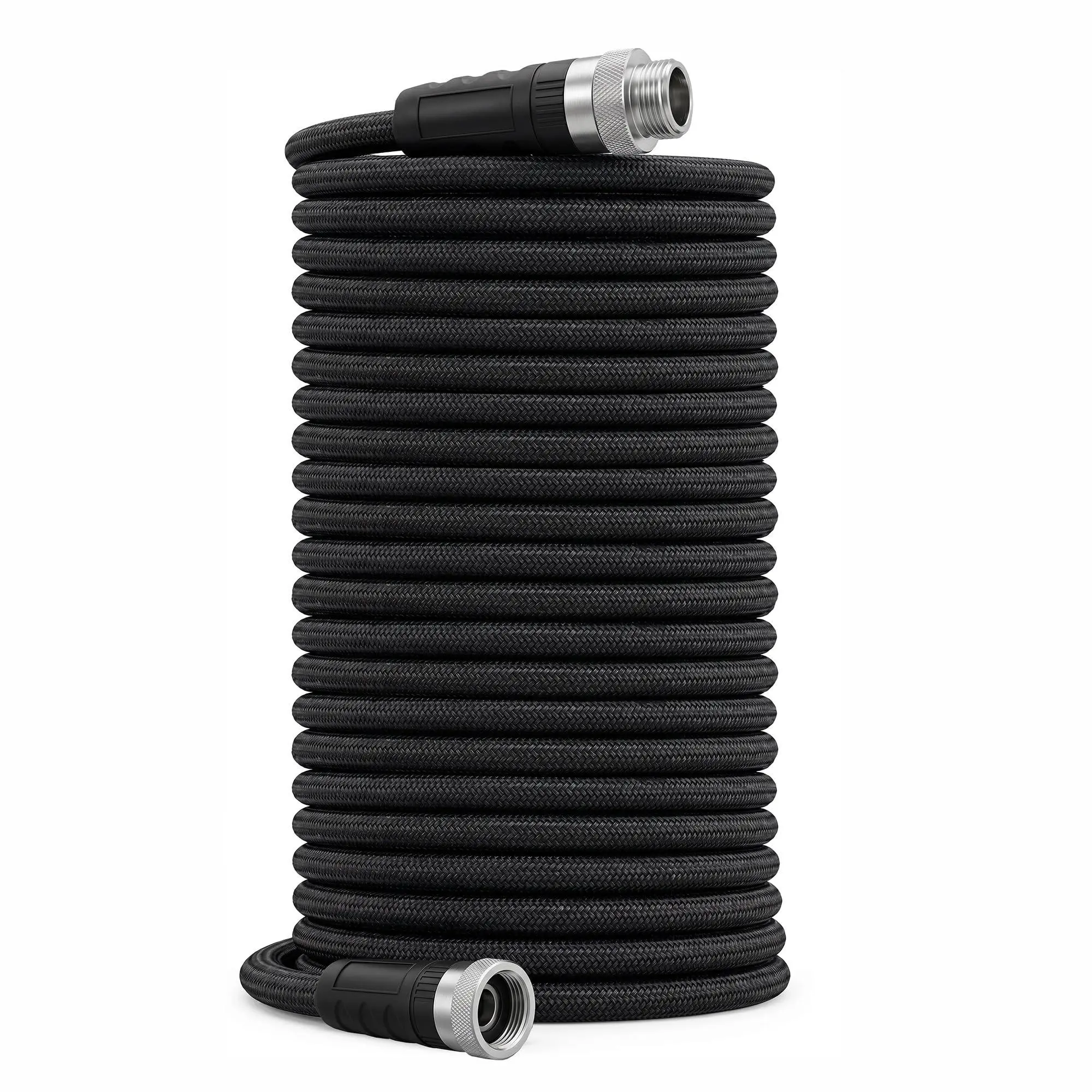 100FT Non-Expandable Lightweight Garden Hose with TPE Inner Tube, Durable Braided Outer Layer, Anti-Kink Design, Reinforced Aluminum Connectors for Outdoor Cleaning, Car Washing