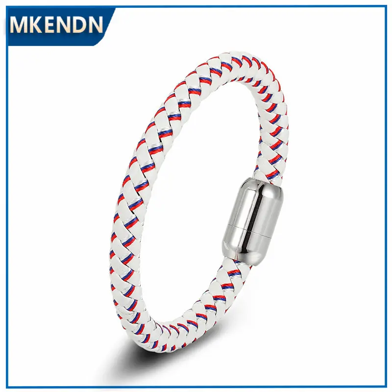 Clearance Sale Country Russia Flag Rope Leather Bracelet Stainless Steel Magnet Bracelets&Bangles Male Female Jewelry Pulseras