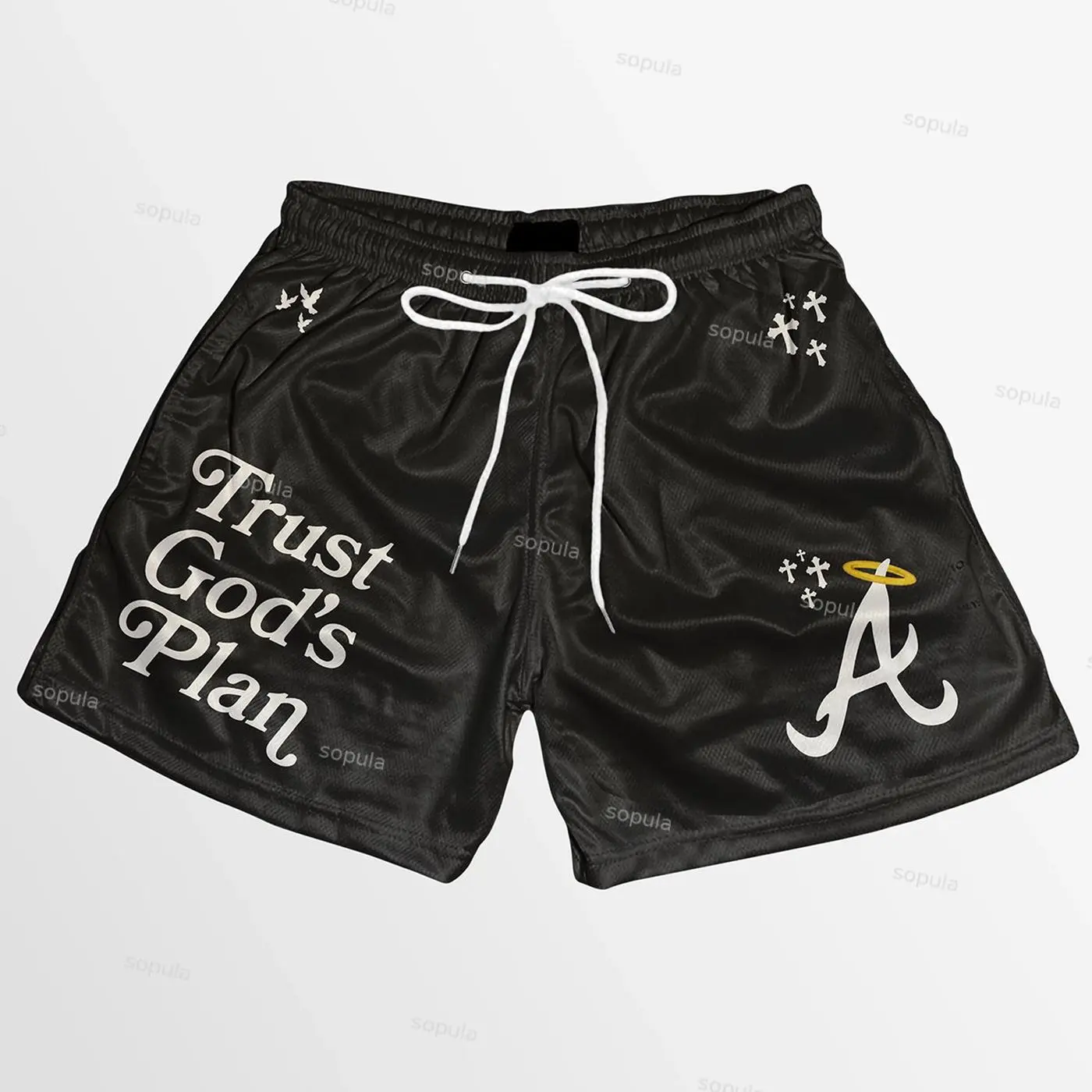 Trust God's Plan Graphic Print Mesh Shorts