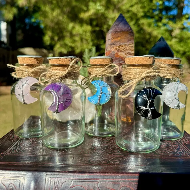 Moon Water Jars You Choose Moon Pendant - Glass Jars with Colorful Moon Pendant Options Bottles