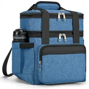 Insulated Lunch Bag & Lunch Box for Men - Double Deck Reusable Lunch Bag for Women Tote Cooler Bag Leakproof Soft Expandable - Large Lunchbox for Work/Adult/Picnic/Outdoor (Blue,15L)