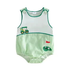 Meihuida Baby Boy Girl Golf Outfit Newborn Sleeveless Golf Cart Embroidery Bubble Romper Overalls Masters Golf Summer Outfits