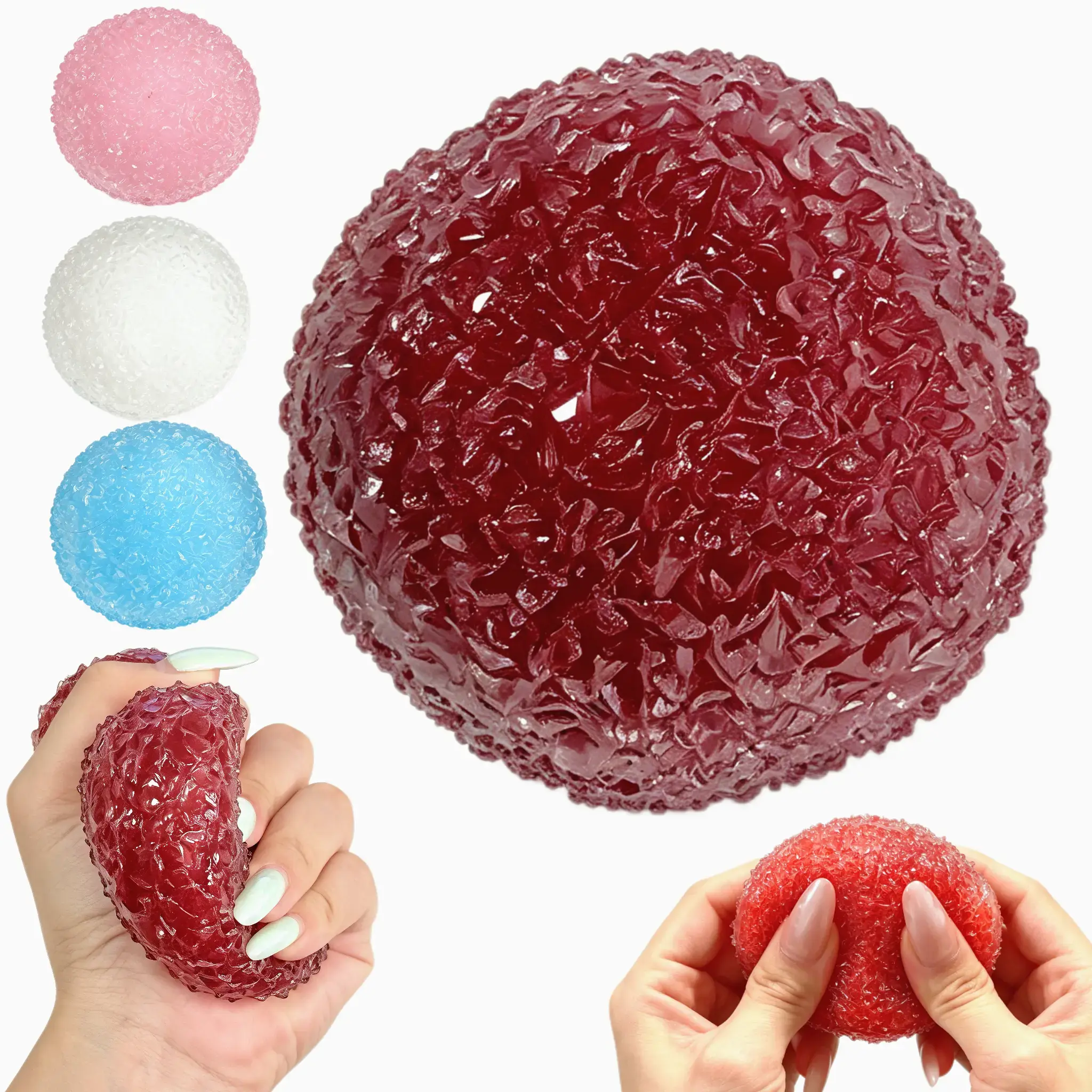 1pc Crunchy Squishy Stress Ball, Handmade Crystal Slushy Stress Ball Squishy Toy, Stress Relief Waxberry Squeeze Balls Toy, Stress Relief Ball for Kids Adults, Sensory Fidget Toy for Anxiety Relief