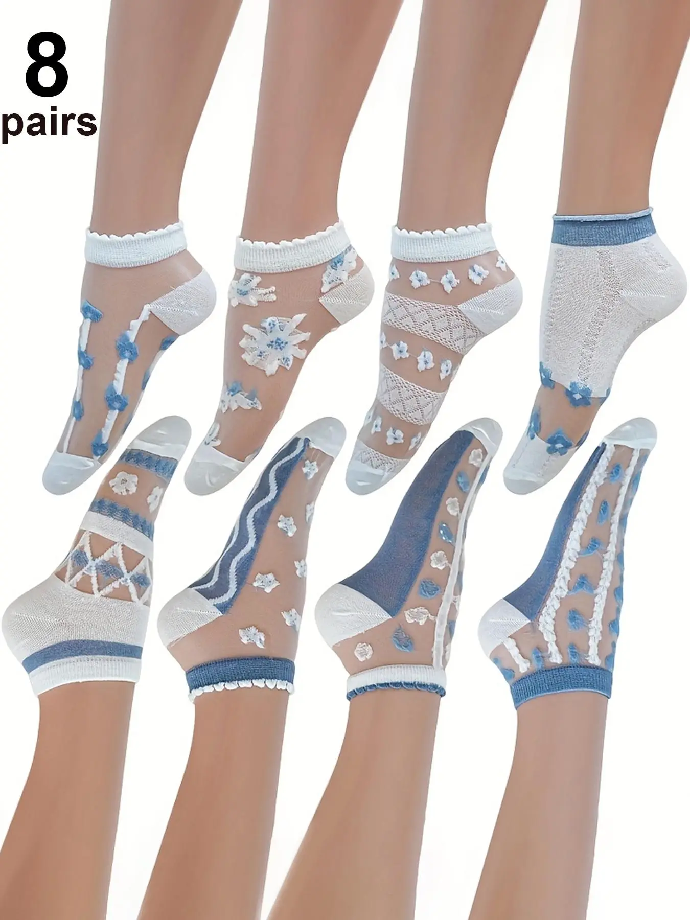Women's Casual Fashion Floral Pattern Short Socks, Breathable Soft Fabric, Summer Fitted Design, 8/10 Pairs Pack, Sock Set, Daily Wear Comfort, Elegance, Casual Knit Socks
