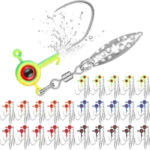 Crappie Jig Heads Kit Fishing Underspin Jig Heads Hook Lure with Eye Ball and Spinner  1/16 oz  Jigs for Saltwater & Freshwater