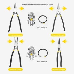 Pcs Extra Long Snap Ring Pliers with Hook Set, 13 inch Circlip Pliers Heavy Duty, Internal External C Clip Tool Straight Bent Jaws Retaining Ring Remover