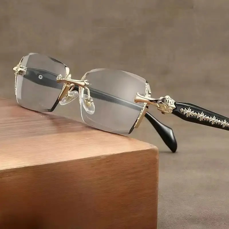 Anti Blue Light Rimless ReadingGlasses Fashion Women Men Diamond Cut Edge Presbyopic Eyeglasses Anti-fatigue Eyewear Anti UV Ray Computer Gaming Glasses Blue Blockers for Women/Men